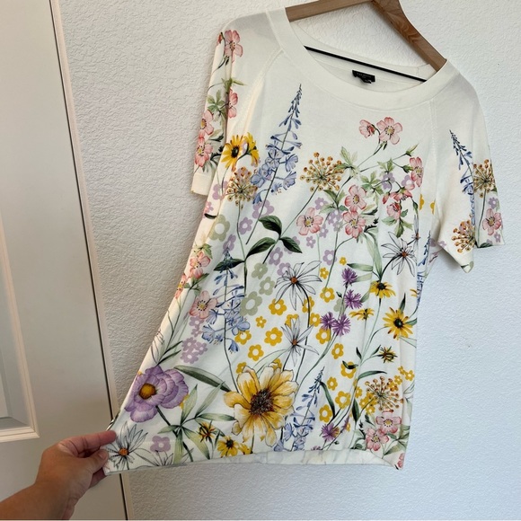 Talbots Cream Floral Print Knit Blouse- size 1X - Picture 2 of 11